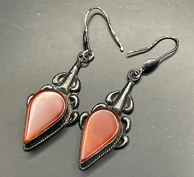 Antique Old Middle Eastern Silver Earring With Carnelian • $80