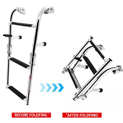 Boat Ladder Boat 3 Step Folding Stainless Steel 2+1 Telescoping Swim Platform • $59.79