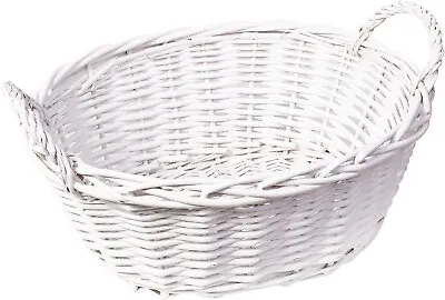 White Wicker Basket Handmade Newborn Baby Gift Hamper Retail Display Oval Basket • £13.99