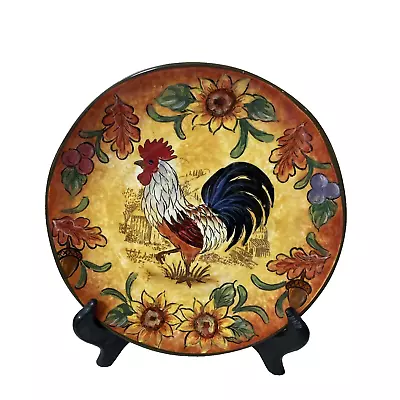 Maxcera 8.5” Round FALL ROOSTER Luncheon Plate Hand-Painted & Fluted Rim • $18