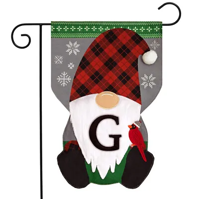 Winter Gnome Burlap Monogram Letter G Garden Flag 18  X 12.5  Briarwood Lane • $11.99