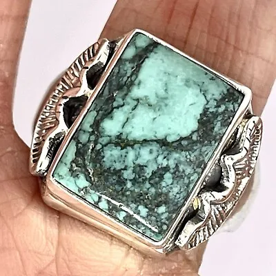 Navajo Turquoise Mens Ring Sz 12 Sterling Signed CF Rectangle Band Handmade 18mm • $184.95