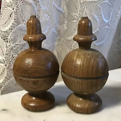 1940's Old SOLID OAK Finials 4.25 Inch Screw For 2” Curtain Drapery 2 • $19.99