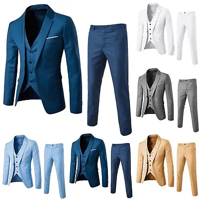 Jacket Vest & Pants Men Suit Slim 3-Piece Set Blazer Business Wedding Party Suit • $44.12