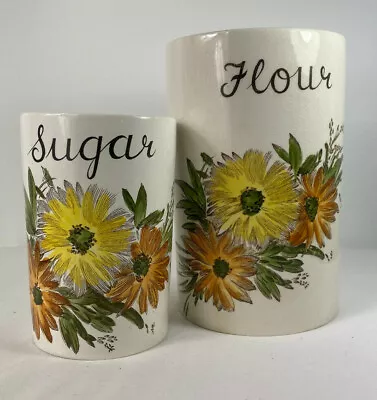 1960s Crown Devon Fieldings England Floral Flour & Sugar Canisters • $46