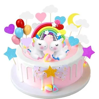Unicorn Cake Topper Cloud Rainbow Star Balloon Cake Topper For Cake Decoration • £10.81