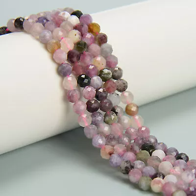 Natural Pink Tourmaline & Lepidolite Faceted Round Beads 5mm 15.5'' Strand • $11.24