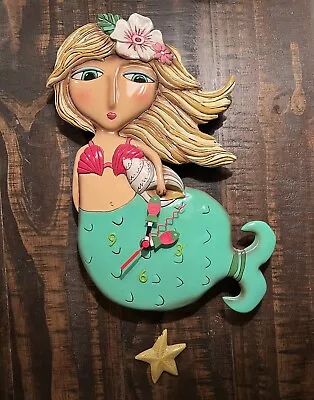 Allen Designs Shelley Mermaid Wall Clock Pendulum P1610 Blonde Hair Green Tail • $55