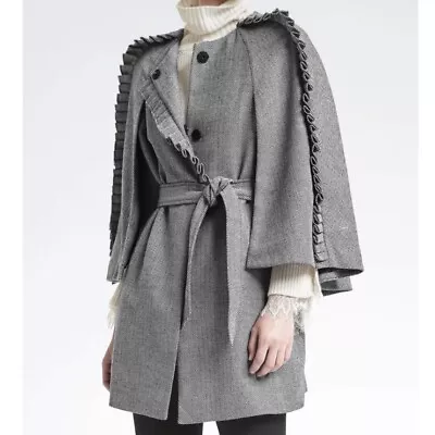 Banana Republic Olivia Palermo Herringbone Cape NEW Small $238 Black/White Gift • £121.48