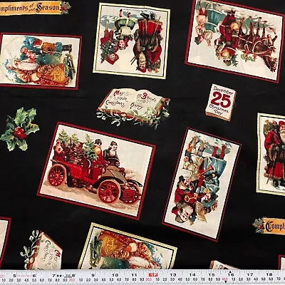 Vintage Christmas Cards For Jo-ann Black Thin Cotton Fabric By The HALF YARD • $5