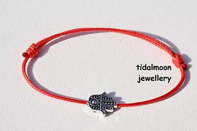 Waxed Cotton Cord Bracelet Hand Of Fatima Kabbalah WithTibetan Silver Hamsa Hand • £3.15