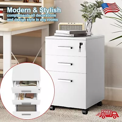 3 Drawer Rolling File Cabinet With Lock Desk Filing Cabinet For Home Office New • $88.54