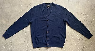Vintage 1990s J. Crew Knit Navy Blue 100% Cashmere V-Neck Cardigan Size L • $31