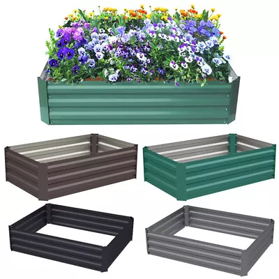 Garden Metal Raised Vegetable Planter Outdoor Flower Trough Herb Grow Bed Box • £59.99