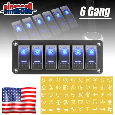 6 Gang Toggle Rocker Switch Panel Dash ON/Off Blue LED For Boat Car Marine RV • $18.79