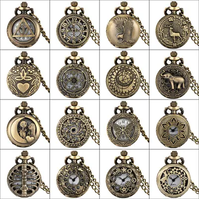 Steampunk Small Mini Quartz Pocket Watches With Sweater Chain Kid Birthday Gifts • $4.74