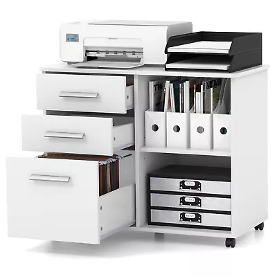 Mobile Lateral Printer Stand Storage 3-Drawer File Cabinet  Shelves Hanging Bars • $114.99