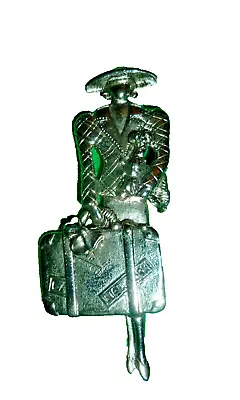 Vintage AJC I Love NY Silvertone Woman With Dog & Suitcase Brooch Travel • $16.69
