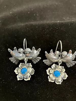 Taxco Love Bird Earrings Sterling  Silver Mexico Frida Kahlo Turquoise 925 • $65