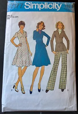 Vintage Sewing Pattern Simplicity 7177 70s Dress Top Pants Cut Size 12 • £2.50
