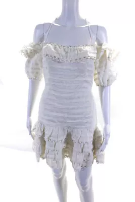 Zimmermann Women's Short Sleeve Ruffle Trim Off Shoulder Dress White Size 1 • $34.01