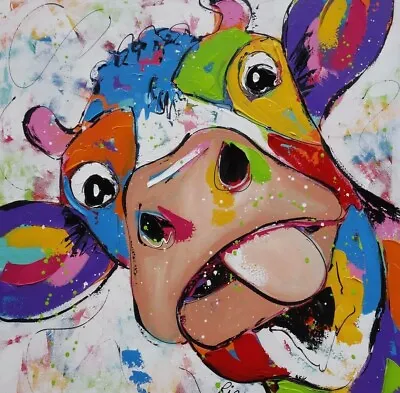 £19 • Buy Cow Funny Animal Colourful Painting Large Wall Art Framed Canvas Picture 20x20 