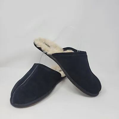 UGG Men's Size 11 Scuff Black Suede Leather Sheepskin Slip On Slippers Shoes • $32