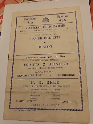 Cambridge City V Histon East Anglian Cup 1954 • £9.99