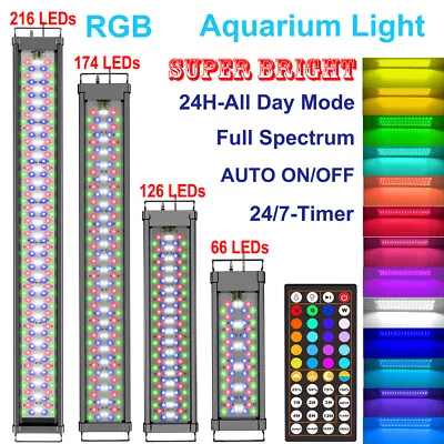 30-140cm Aquarium Light RGB LED Fish Tank Timer All-Day Mode Marine 44key Remote • £50.98