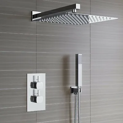£57.50 • Buy Concealed Thermostatic Shower Mixer Square Chrome Bathroom Twin Head Valve Set