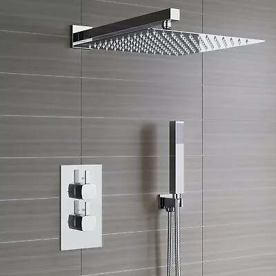 £89.50 • Buy Concealed Thermostatic Shower Mixer Square Chrome Bathroom Twin Head Valve Set