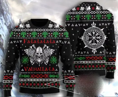 Valhalla Viking Ugly Christmas 3D SWEATER US SIZE ALL OVER PRINT BEST PRICE • $38.94