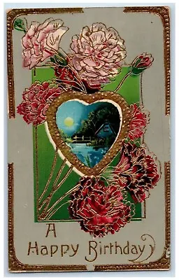 1910 Happy Birthday Heart Flowers Gel Gold Gilt Embossed Middletown MD Postcard • $9.72