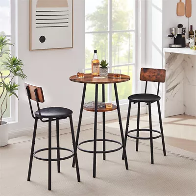 3 Piece Bar Table Set Pub Height Table&2 PU Upholstered Stools W/Curved Backrest • $138.99