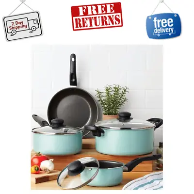 $24.99 • Buy 7 Piece Cookware Set Nonstick Coated Kitchen Pots And Pans Home Aqua Cooking NEW