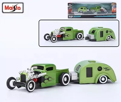 AU Maisto 1:64 1936 Classic Pickup Traveler Trailer Tow & Go Model Metal Car BN • $57.19