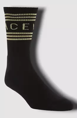 $95 Versace Men's Black Gold Striped 1-Pair Cotton Blend Logo Crew Socks Size M • $31.18