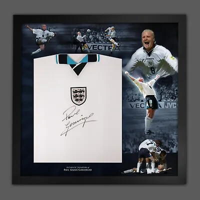 £102 • Buy Paul Gascoigne Signed 96 England  Football Shirt In Frame Picture Mount Display