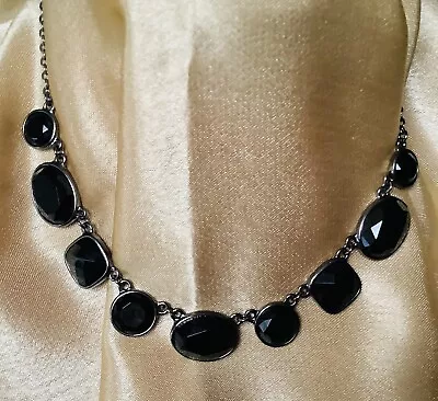 M&S Necklace With Black Stones On Dark Tone Metal Chain • £3.99