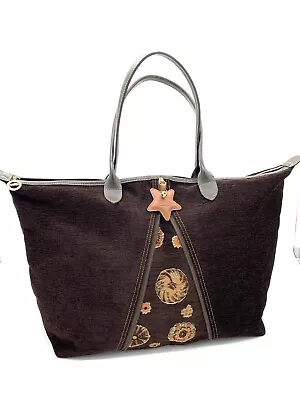 Longchamp Brown Fabric Expendable Top Zipper Bag Tote Women • $170.84