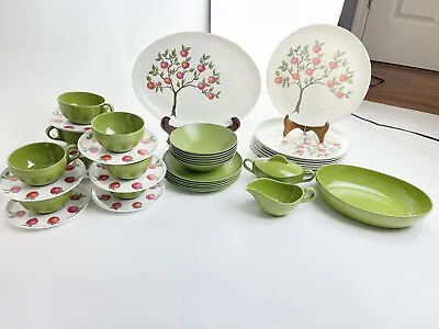 Vintage Brookpark Melmac Dish Set 41 Pcs Apple Tree Green Plates Cups Bowls Rare • $189