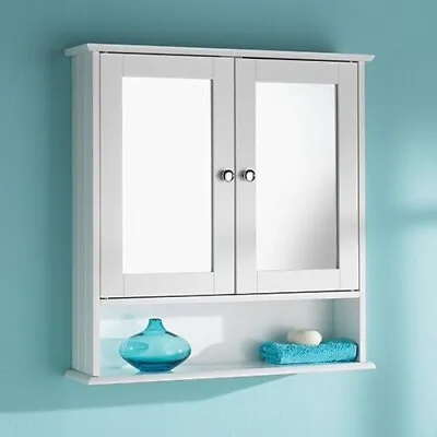 £30 • Buy Bathroom Wall Cabinet With Mirror Storage Cupboard Wooden Shelves White