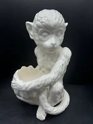 Vintage White Ceramic Monkey With Banana Bowl Planter • $80