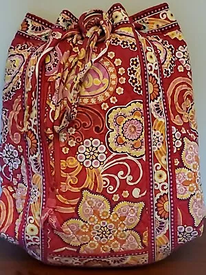 Vera Bradley Drawstring Backpack/Sack Raspberry Fizz Pink Paisley Retired(2009) • $24.99