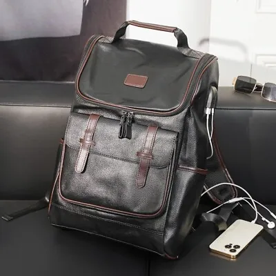 Vintage Men Leather School Backpack Travel Rucksack Shoulder Laptop Bag BL • $52.54