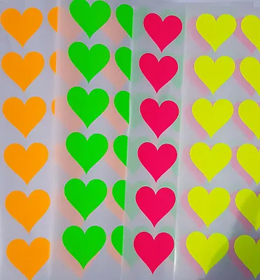 96 Love Heart Shaped Coloured Fluorescent Labels 43mm Valentine Sticky Stickers • £3.95