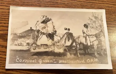 $10 • Buy Vintage RPPC Weatherford OK Photo Postcard Carnival Queen Parade Horse Drawn