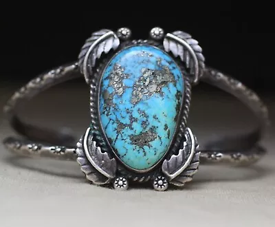 Vintage Native American Navajo Sterling Silver Turquoise Cuff Bracelet • $265.50