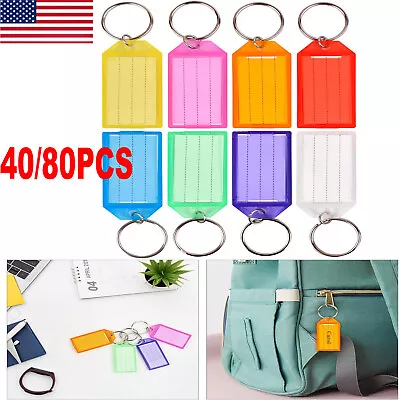 40/80X Plastic Key Tags Metal Ring Luggage Card Name Label Keychain Split Rings • $7.97