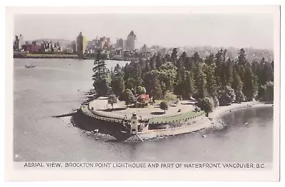 Vancouver BC Brockton Point Lighthouse Waterfront Aerial View Tinted RPPC • $6.50